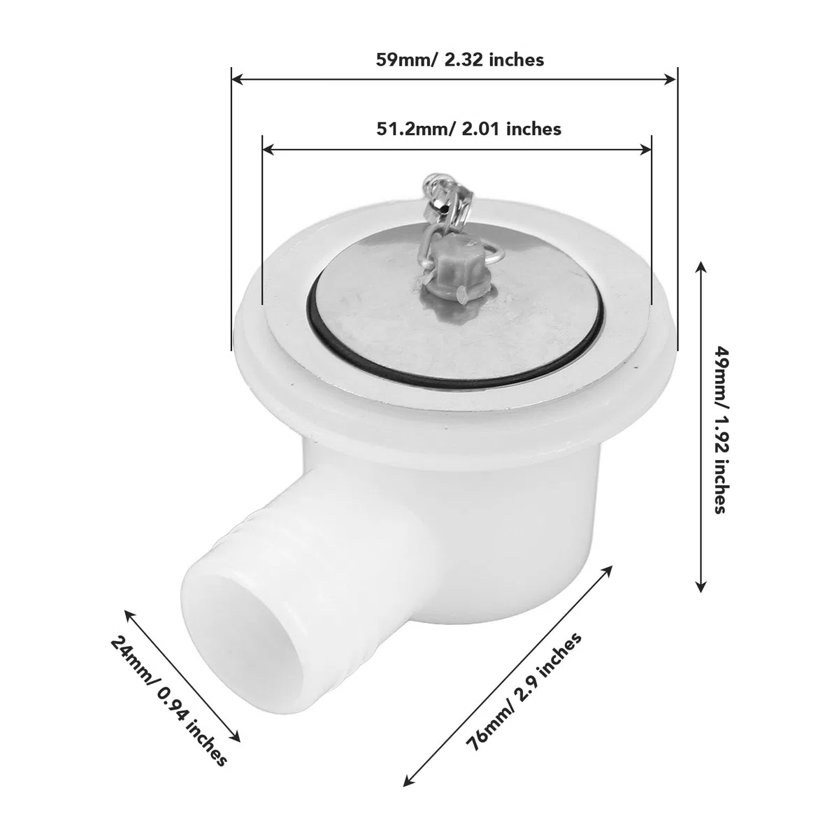 SIXRUN Rechtwinkliger Abflussanschluss für Wohnmobil-Waschbecken aus Edelstahl für Yachten, Stark Abdichtender, Platzsparender Adapter, Einzigartiges Design, ABS-Edelstahlmaterial, für