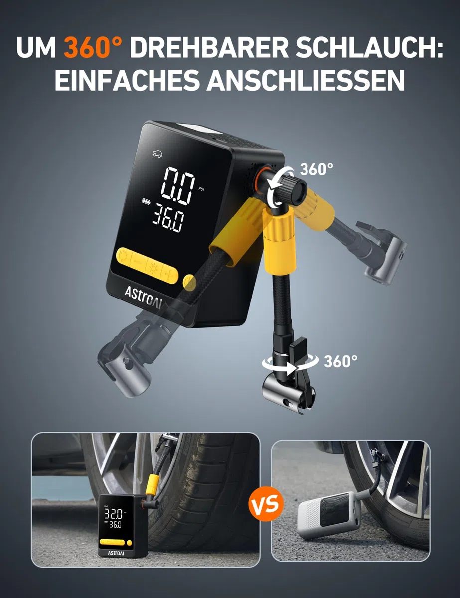 AstroAI Fahrradpumpe Elektrische Luftpumpe, 150PSI Kabellose integrierte Akku-Luftpumpe mit Autostop, 2X Schnelleres Aufpumpen in 70 s, Tragbare Reifenpumpe für Auto, Rennrad, Motorrad, Bälle