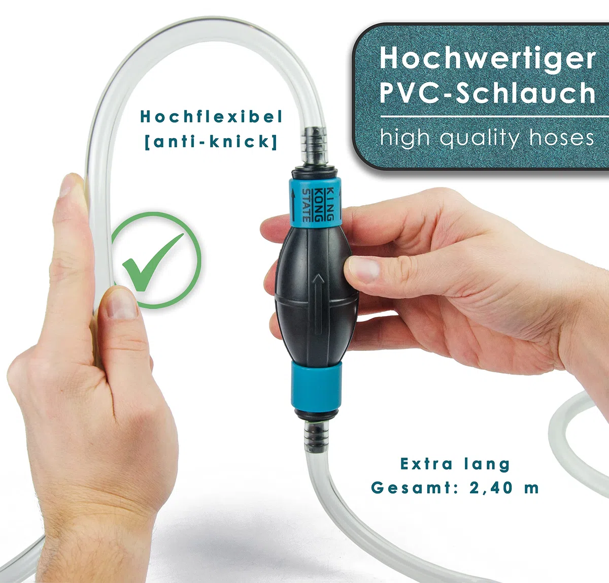 King Kong State Handpumpe NEU - Umfüllpumpe für Flüssigkeiten wie Wasser, Benzin, Diesel oder Öl-Gemische l optimal für den Auto- und Motorrad-Bereich