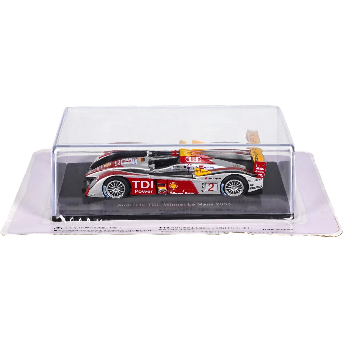 Generisch A*U*D*I R10 TDI Gewinner Le Mans 2008 Kristensen Capello Mc Nish mit Sockel und Vitrine 1/43 Spark Modell Auto