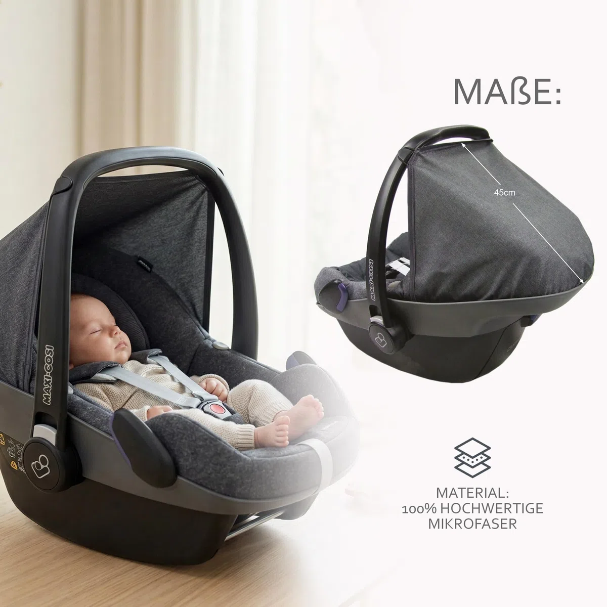 Sonnenverdeck Sonnendach Sonnenschutz für Babyschale kompatibel mit Maxi Cosi Pebble Gruppe 0+ meliert dunkelgrau