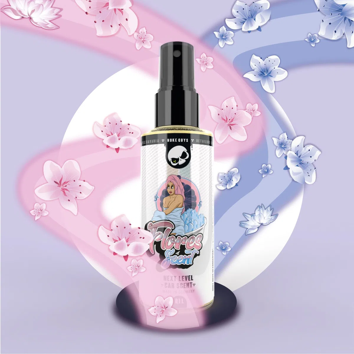 Nuke Guys Car Scents Set | 4 x 100ml Auto Duft Spray Autoparfüm | 1x Sweet Geisha 1x Bubblegum 1x Morgenständchen 1x Flores Scent - Praktischer Lufterfrischer | angenehmer Autoduft für den Innenraum