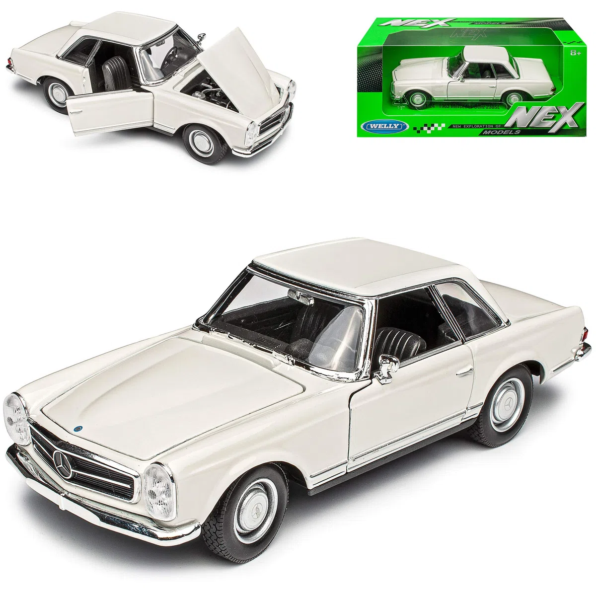Generisch Mercedes-B SL-Klasse 230SL Pagode Coupe Beige Creme Weiss W113 1963-1971 1/24 Welly Modell Auto