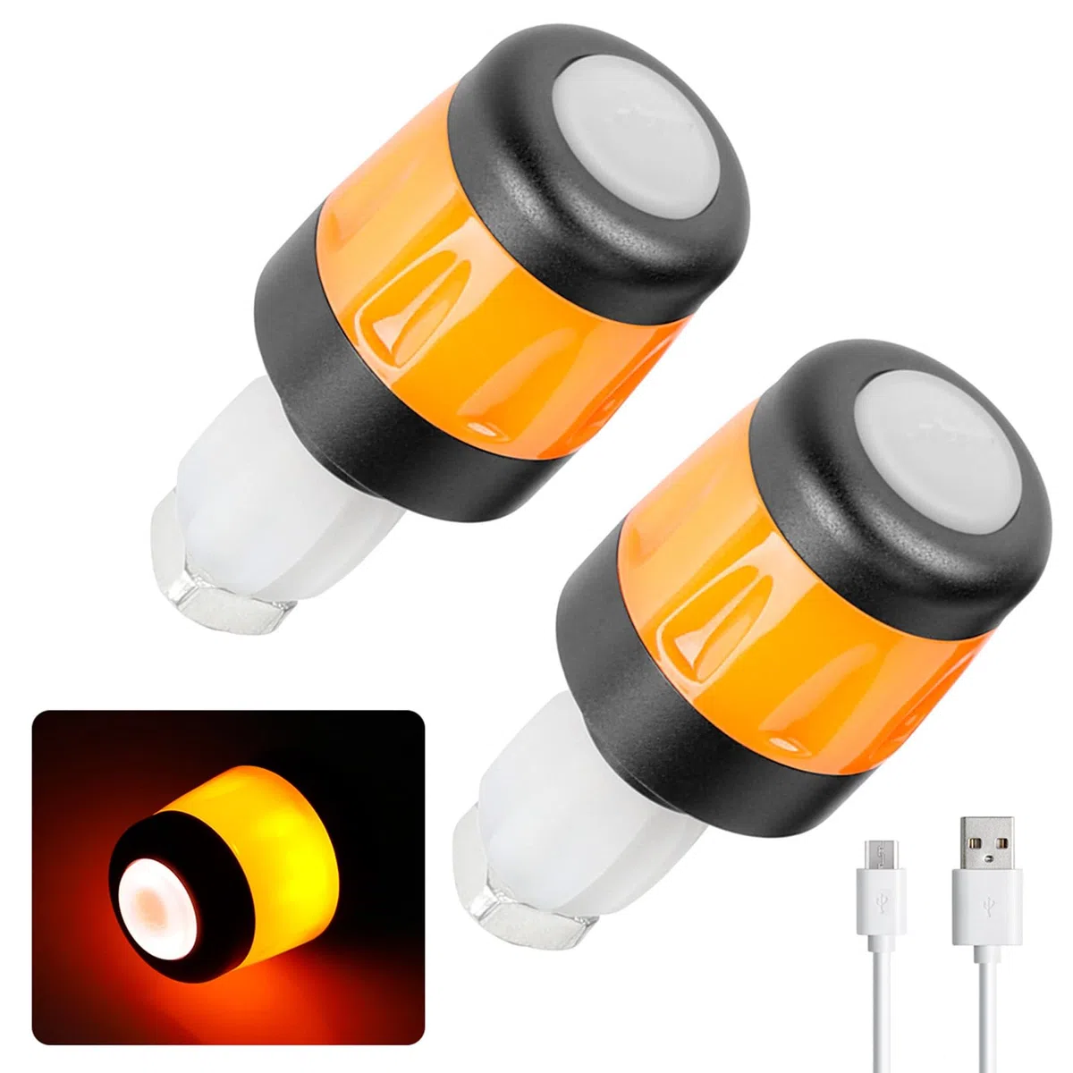 2026 LED Blinker E Scooter Nachrüsten Set, Wiederaufladbare Fahrrad Blinker für E Scooter,linker Lenkerstopfen für Xiaomi&Segway Ninebot,für Lenker mit 17,2–22 mm Durchmesser (Schwarz und Orange)